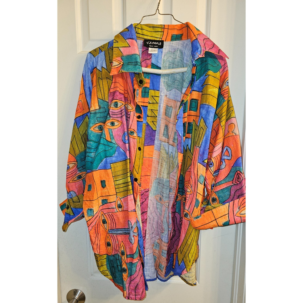 NWOT Dilemma Size 1X 100% Cotton - Pop Art Pattern in Bright Colors (Picasso)